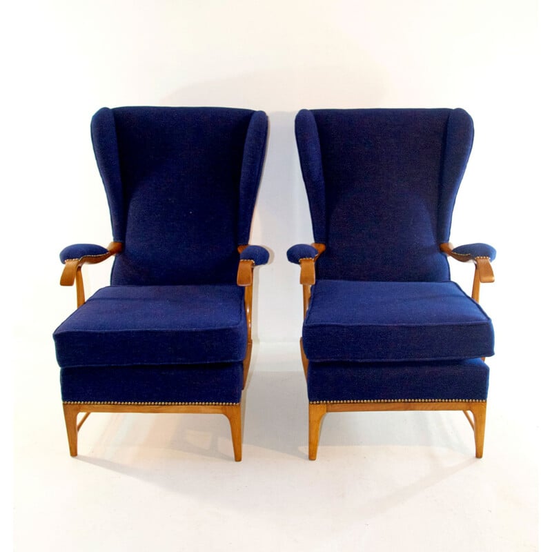 Pair of blue vintage armchairs by Paolo Buffa for Framar