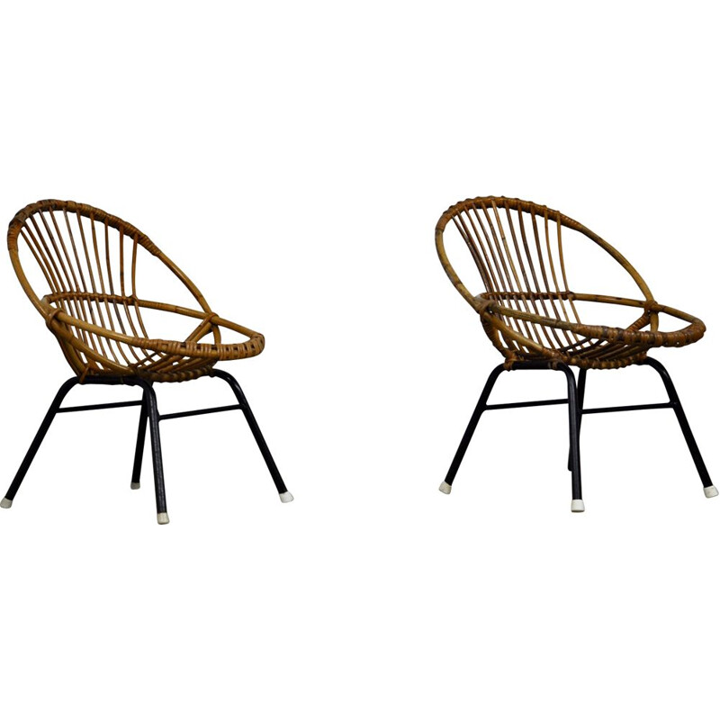 Pair of vintage armchairs for children in rattan by Rohe Noordwolde, 1960s