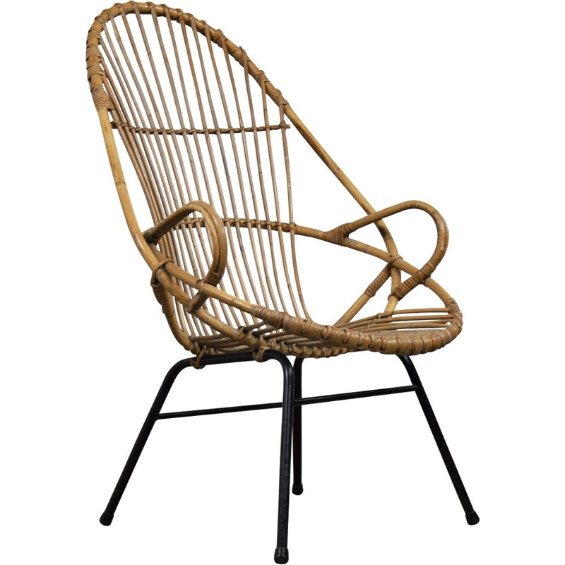 Vintage lounge chair in rattan by Rohe Noordwolde, 1960s