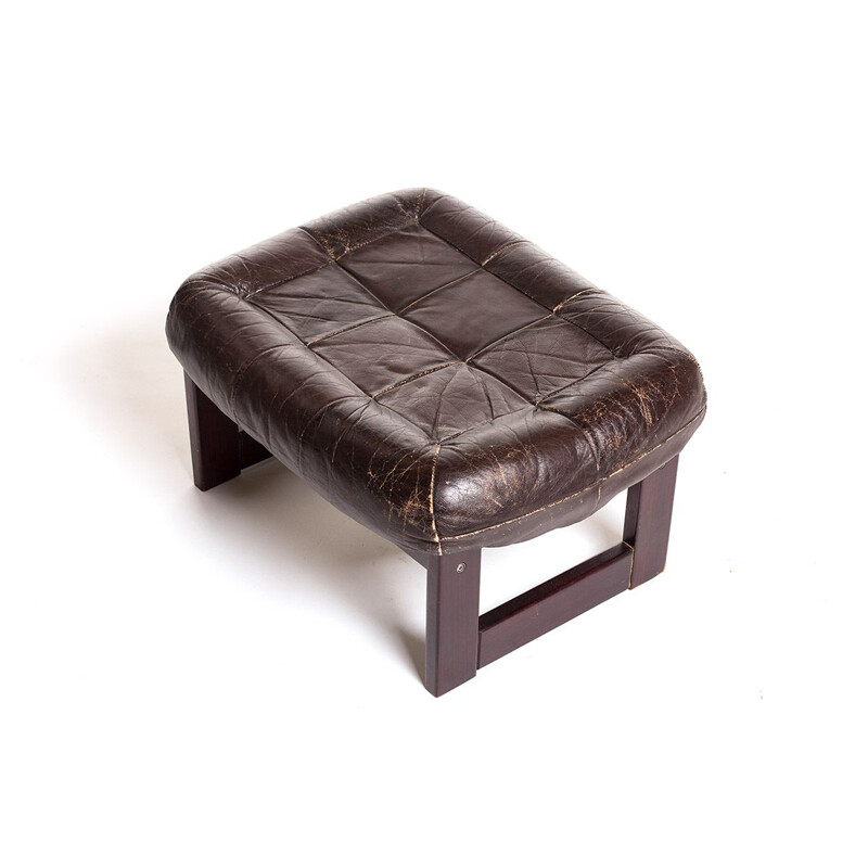 Vintage leather and wood ottoman by Percival Lafer