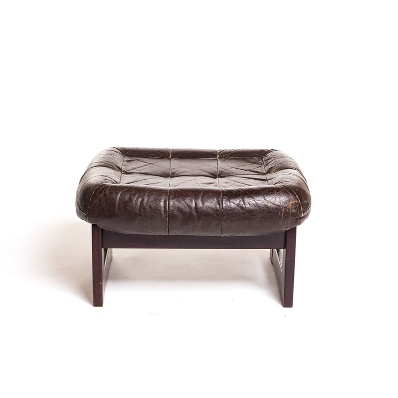 Vintage leather and wood ottoman by Percival Lafer