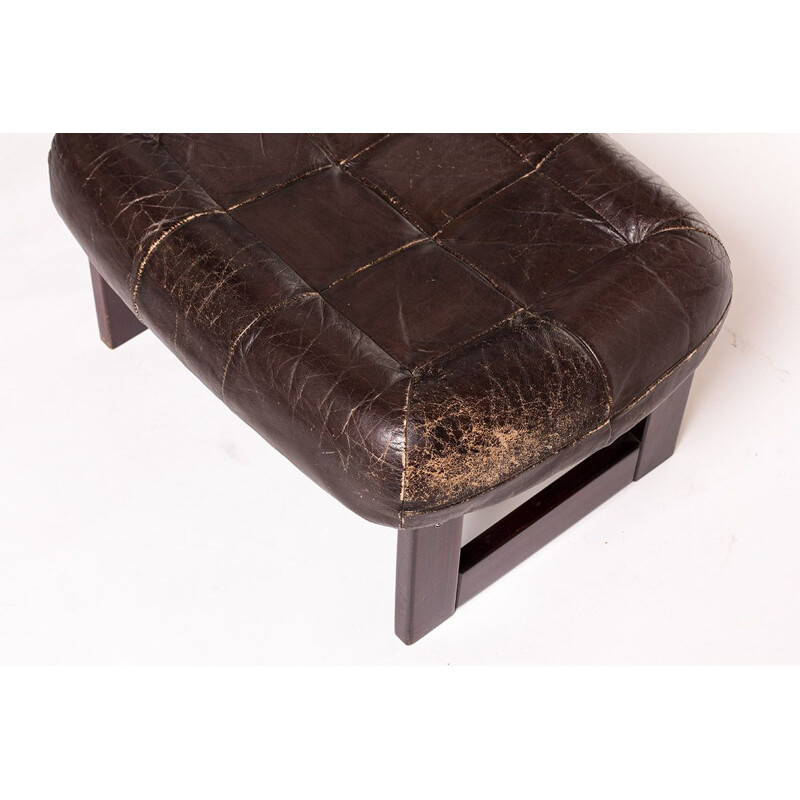 Vintage leather and wood ottoman by Percival Lafer