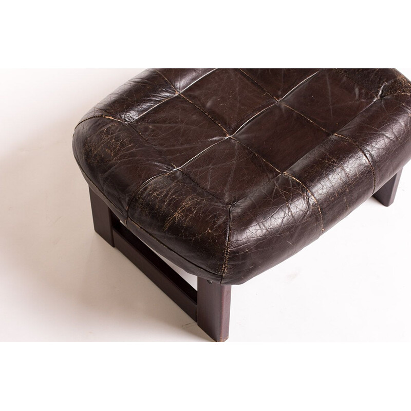 Vintage leather and wood ottoman by Percival Lafer