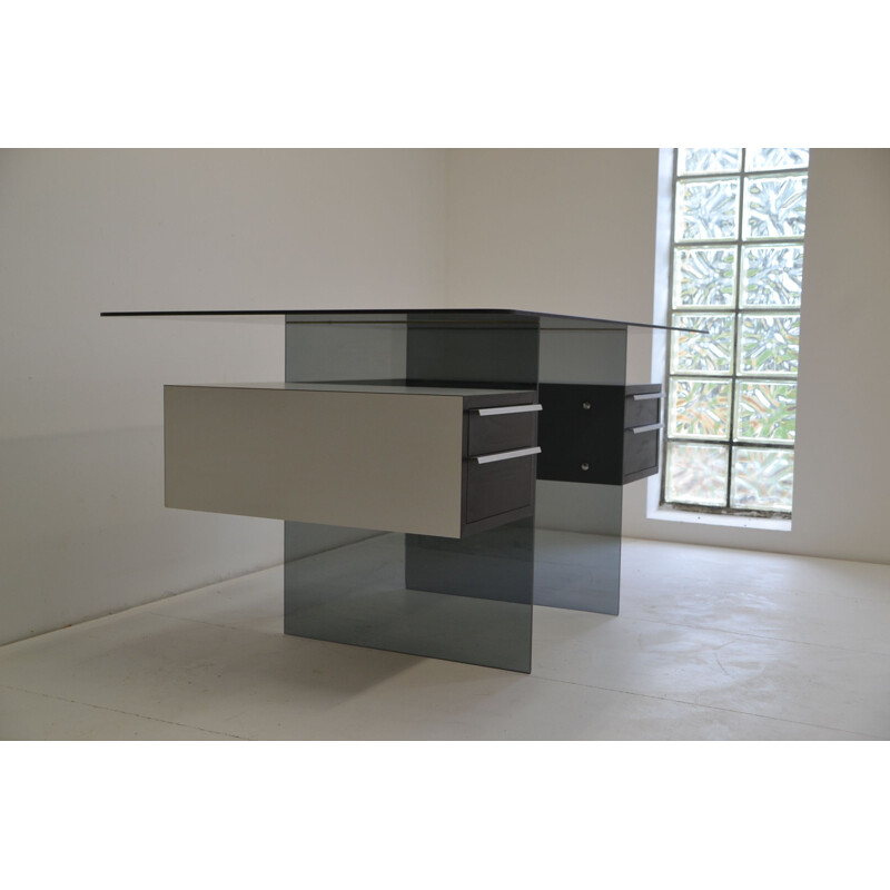 Vintage glass desk by Xavier Marbot 1960