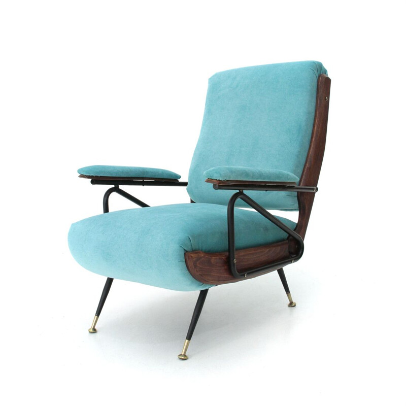 Fauteuil italien inclinable en velours bleu