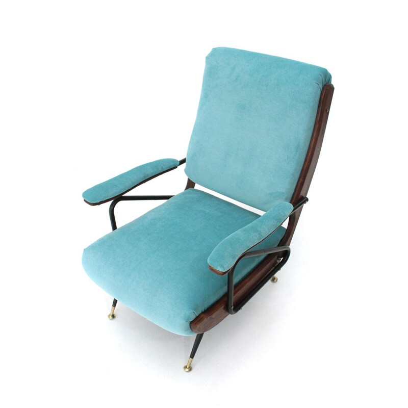 Italian reclining armchair in blue velvet