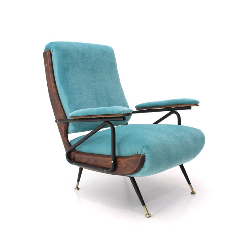 Italian reclining armchair in blue velvet