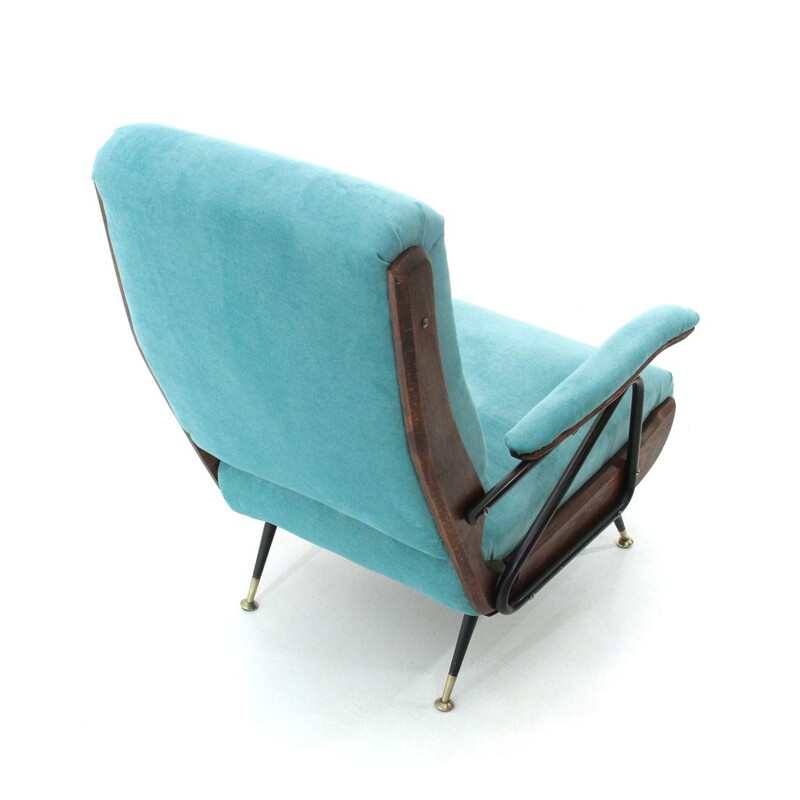Italian reclining armchair in blue velvet