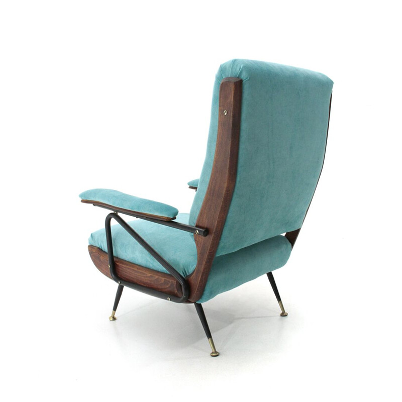 Italian reclining armchair in blue velvet