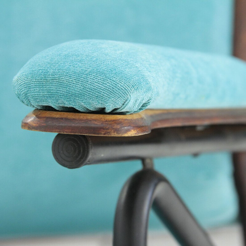 Italian reclining armchair in blue velvet