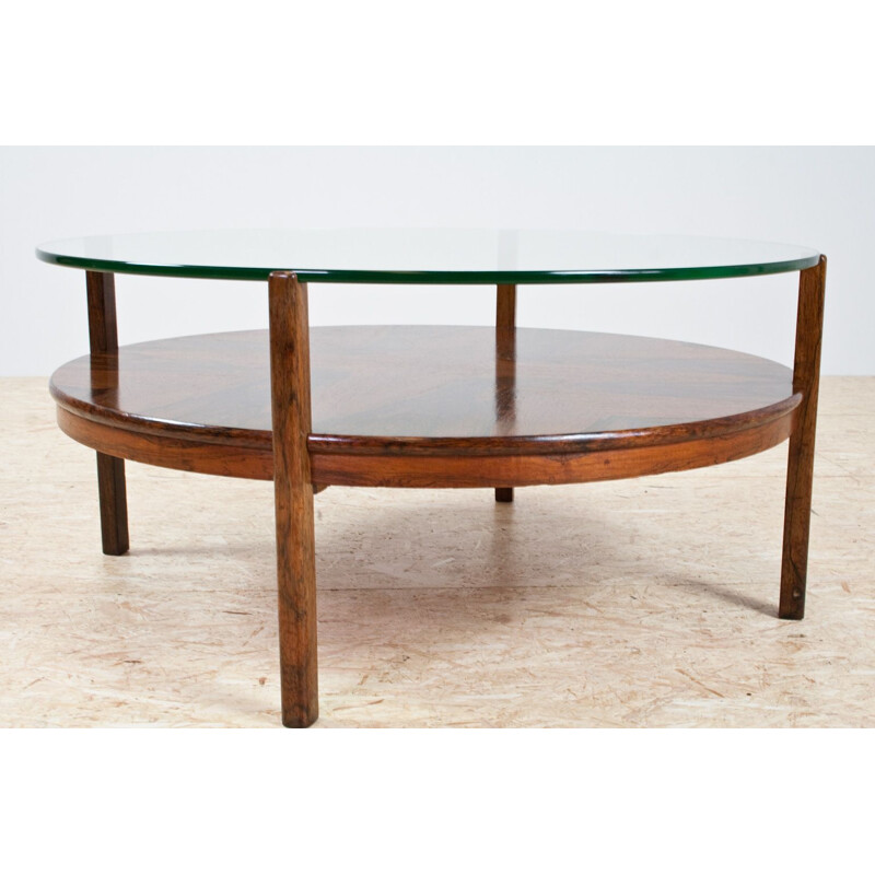 Round coffee table in rosewood with glass top