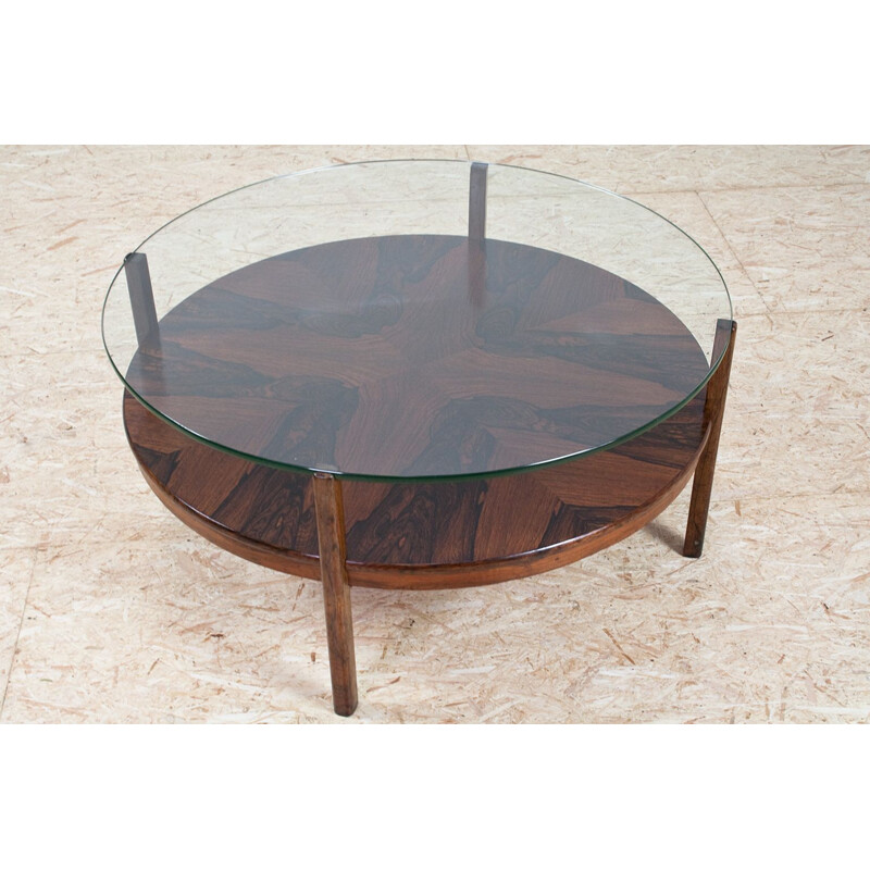 Round coffee table in rosewood with glass top