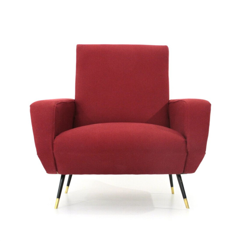 Vintage Italian armchair in burgundy fabric