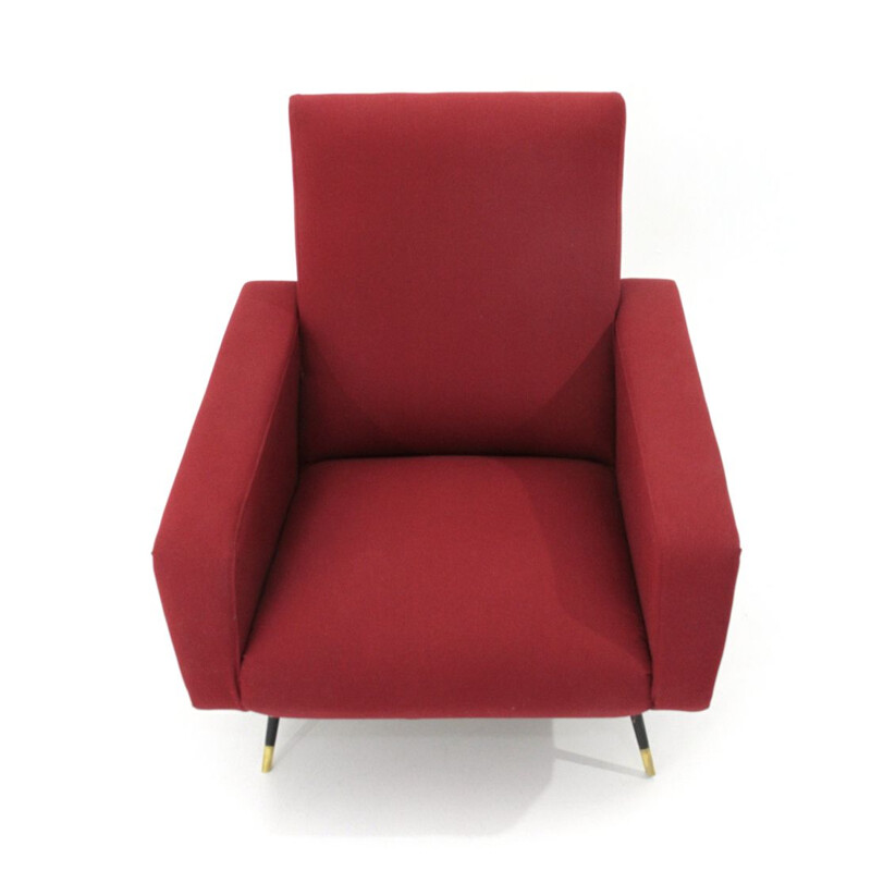 Vintage Italian armchair in burgundy fabric