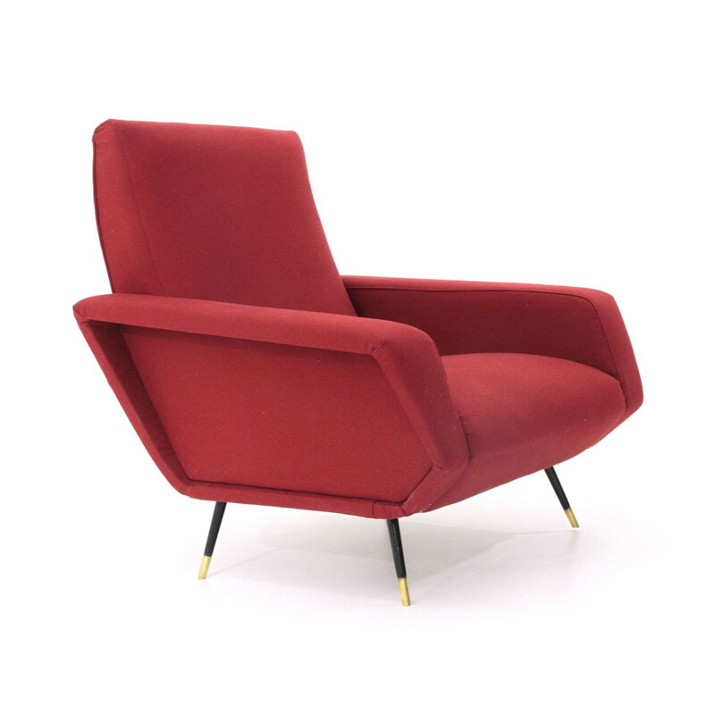 Vintage Italian armchair in burgundy fabric