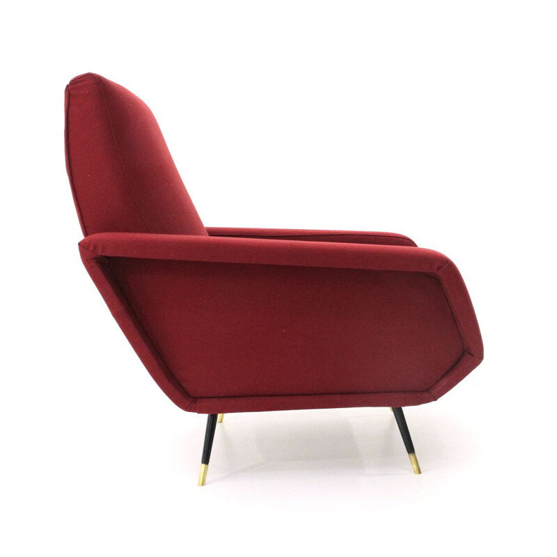 Vintage Italian armchair in burgundy fabric