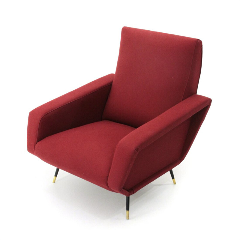 Vintage Italian armchair in burgundy fabric