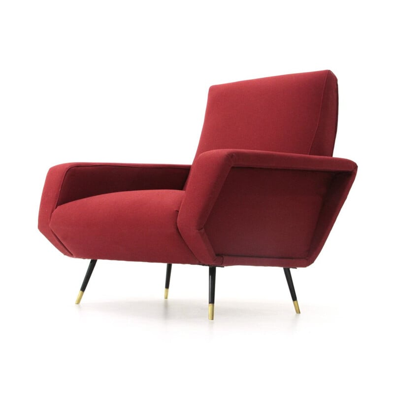 Vintage Italian armchair in burgundy fabric