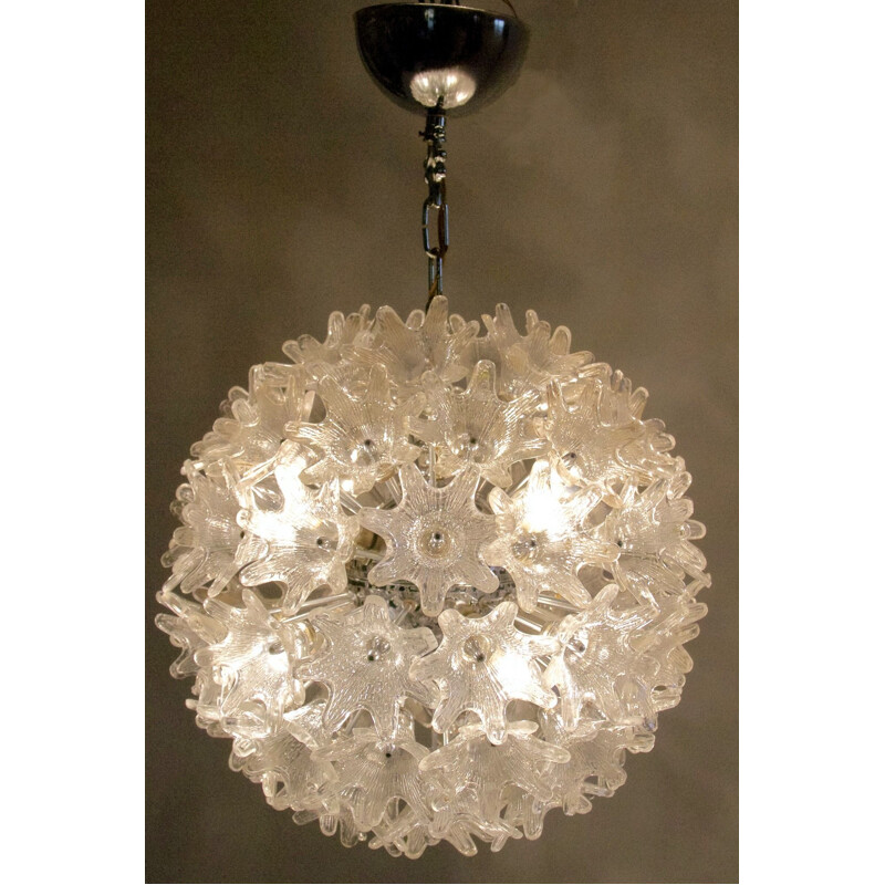 Vintage clear glass and chrome chandelier by Paolo Venini for VeArt, Italy