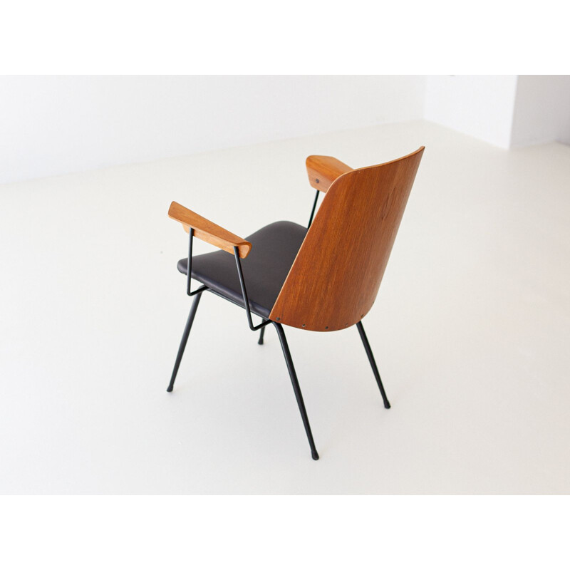 Pair of vintage Italian armchairs in teak and leather by Carlo Ratti