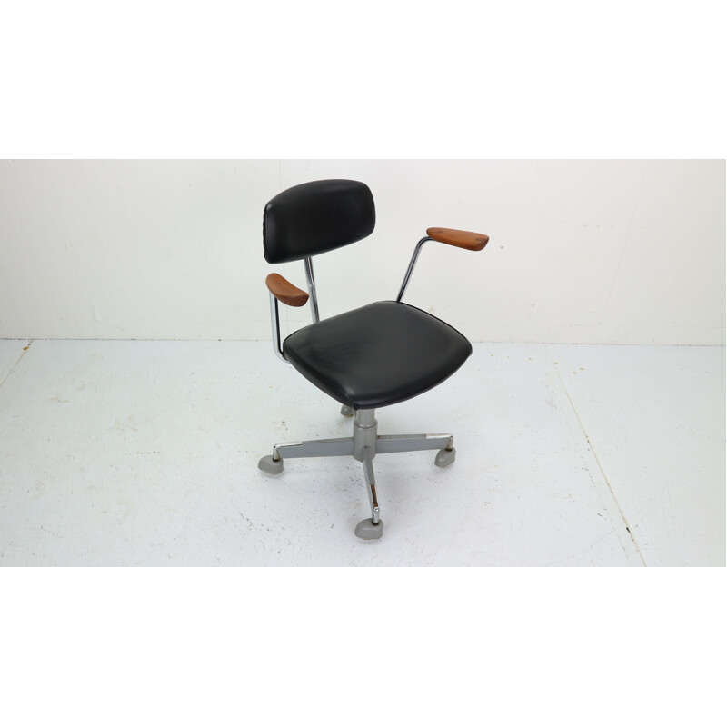 Vintage black faux leather office chair by Hag Norway