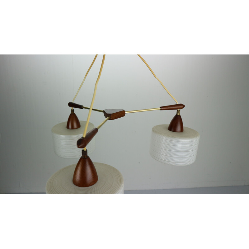 Lustre vintage en teck et laiton scandinave