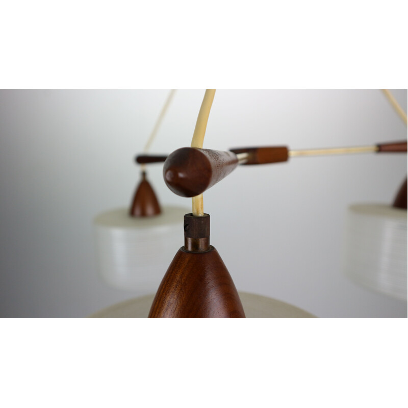 Lustre vintage en teck et laiton scandinave