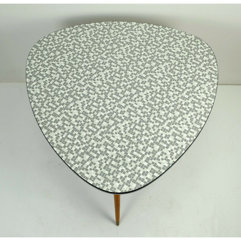 Vintage coffee table three legged formica mosaic optic