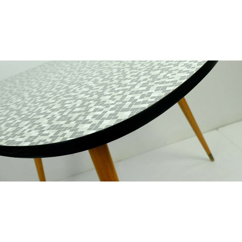 Vintage coffee table three legged formica mosaic optic