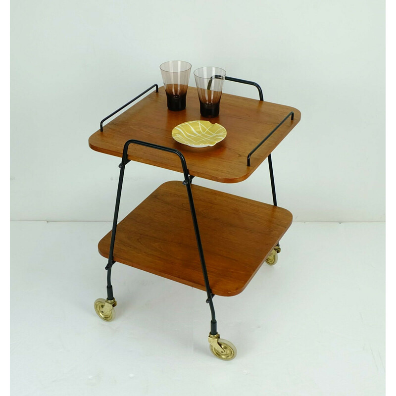 Vintage danish modern trolley teak metal