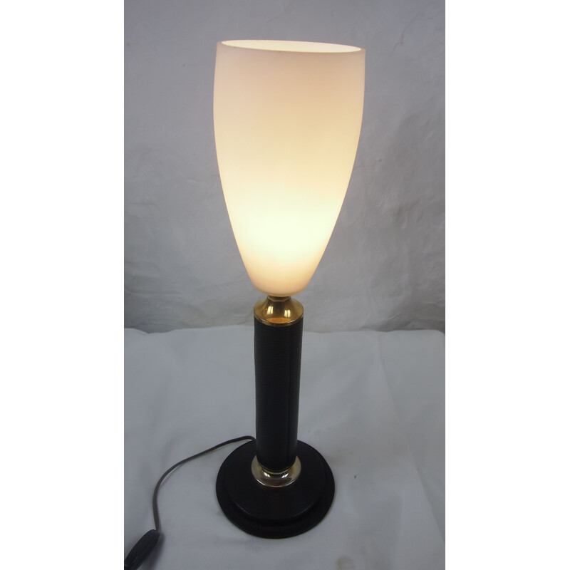 Lampe Vintage Leder LE TANNEUR Opaline