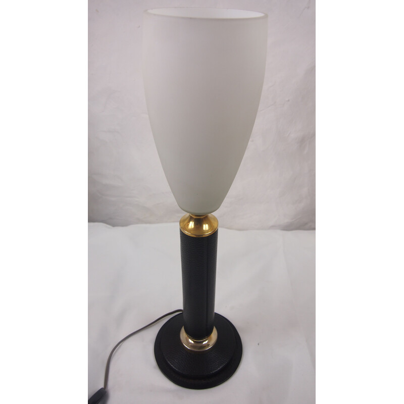 Lampe Vintage Leder LE TANNEUR Opaline