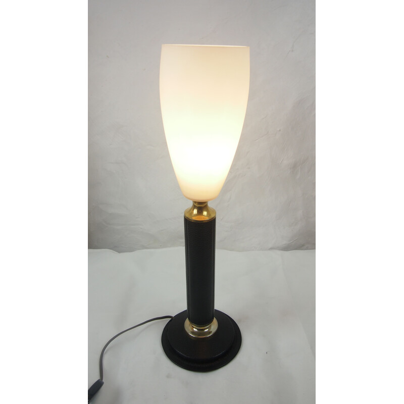 Lampe Vintage Leder LE TANNEUR Opaline