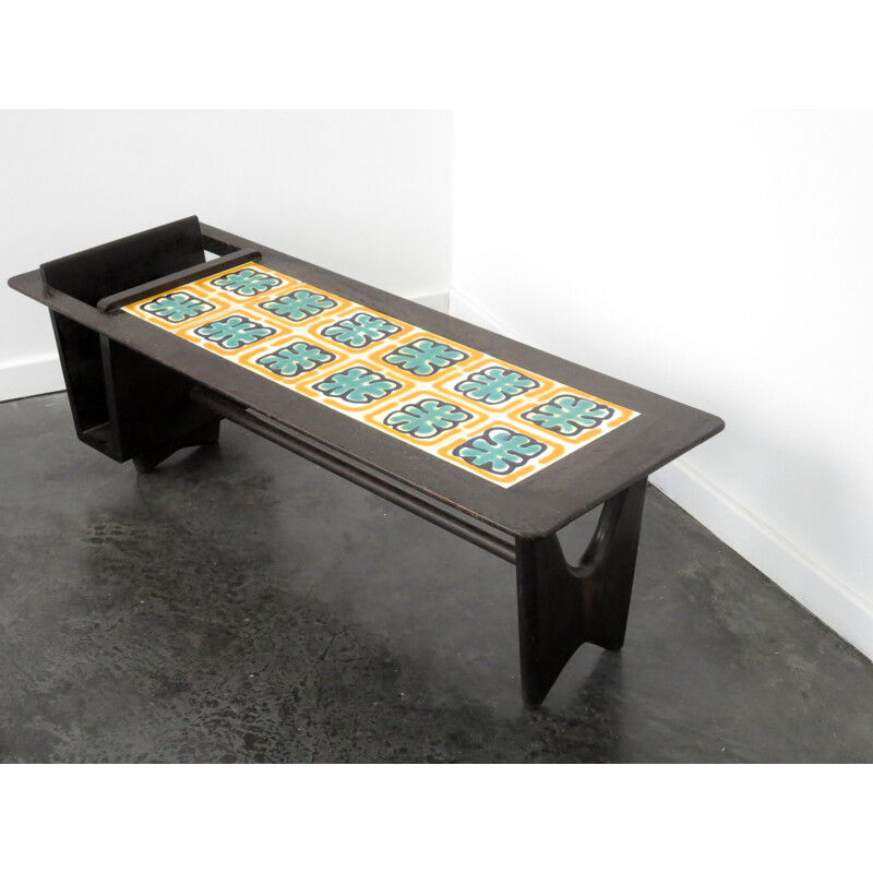 Solid oak and ceramic coffee table, Robert GUILLERME & Jacques CHAMBRON - 1960s