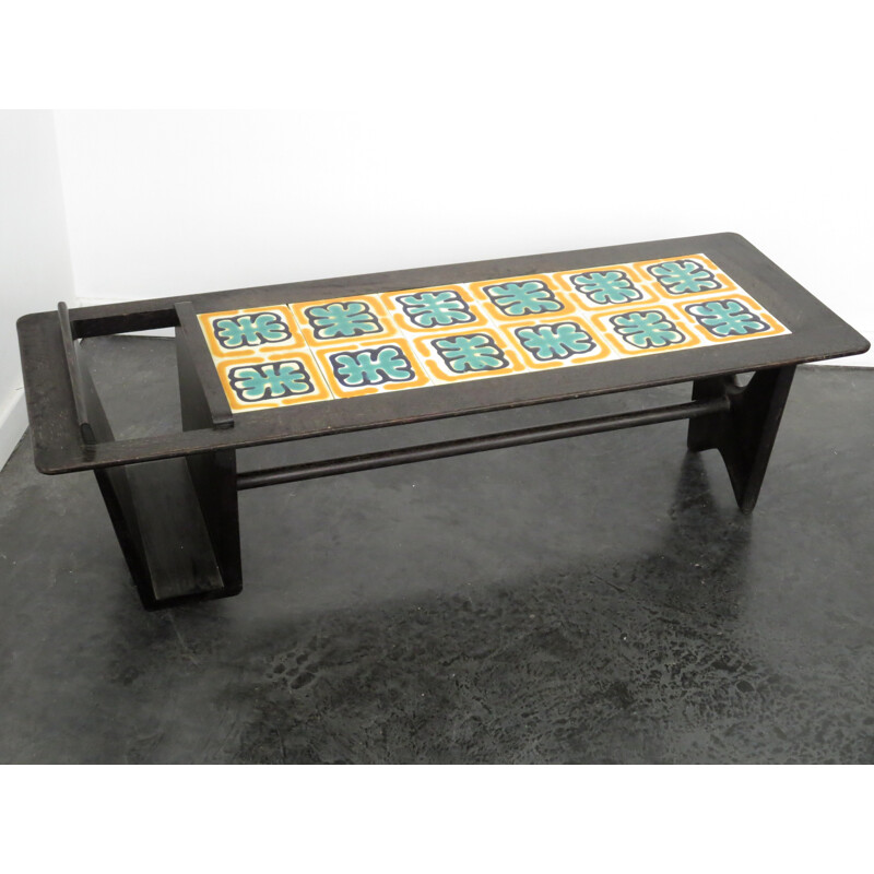 Solid oak and ceramic coffee table, Robert GUILLERME & Jacques CHAMBRON - 1960s