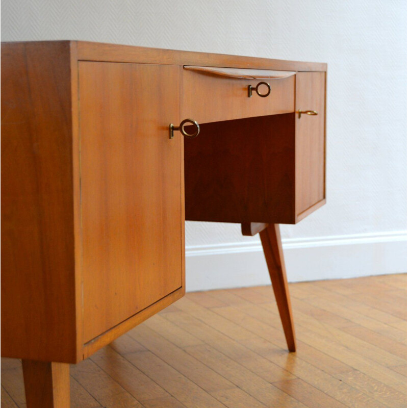 Vintage large Scandinavian desk teak compass feet