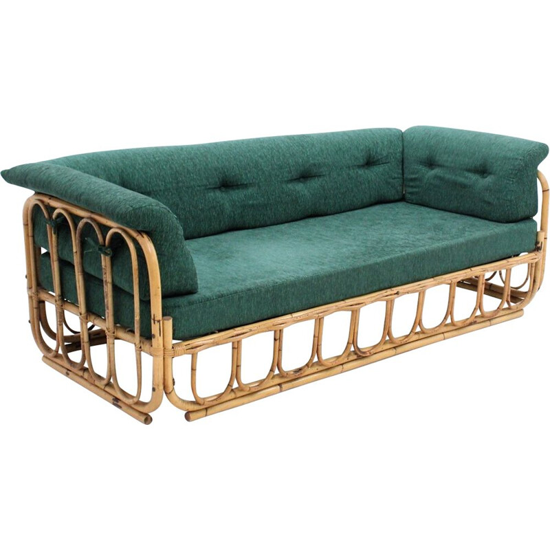 Vintage 3 seater sofa in rattan 1970s