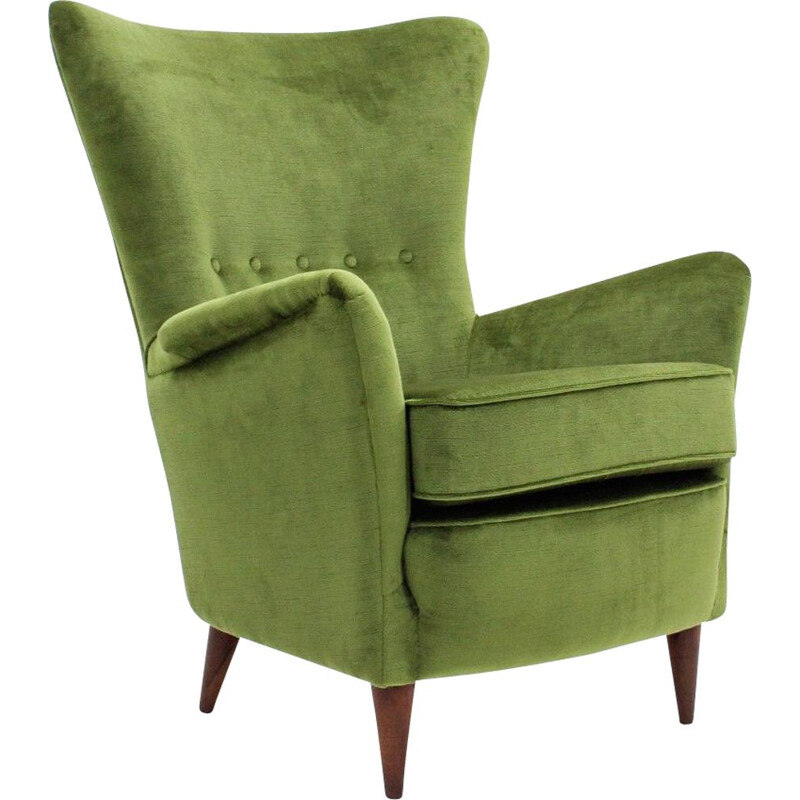 Vintage green velvet armchair, Italy 1950