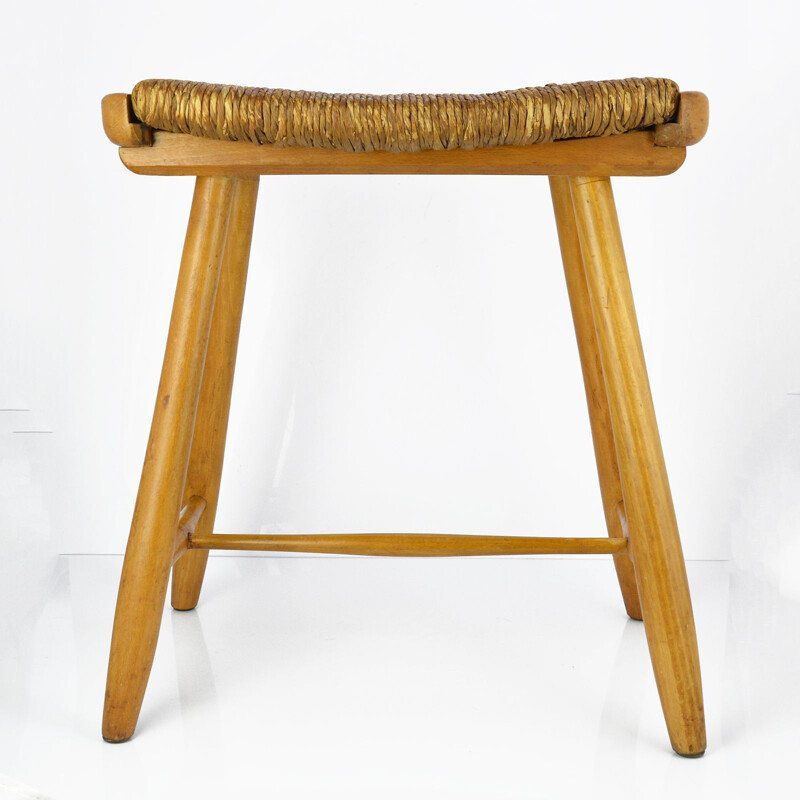 Vintage rustic stool with seagrass seat