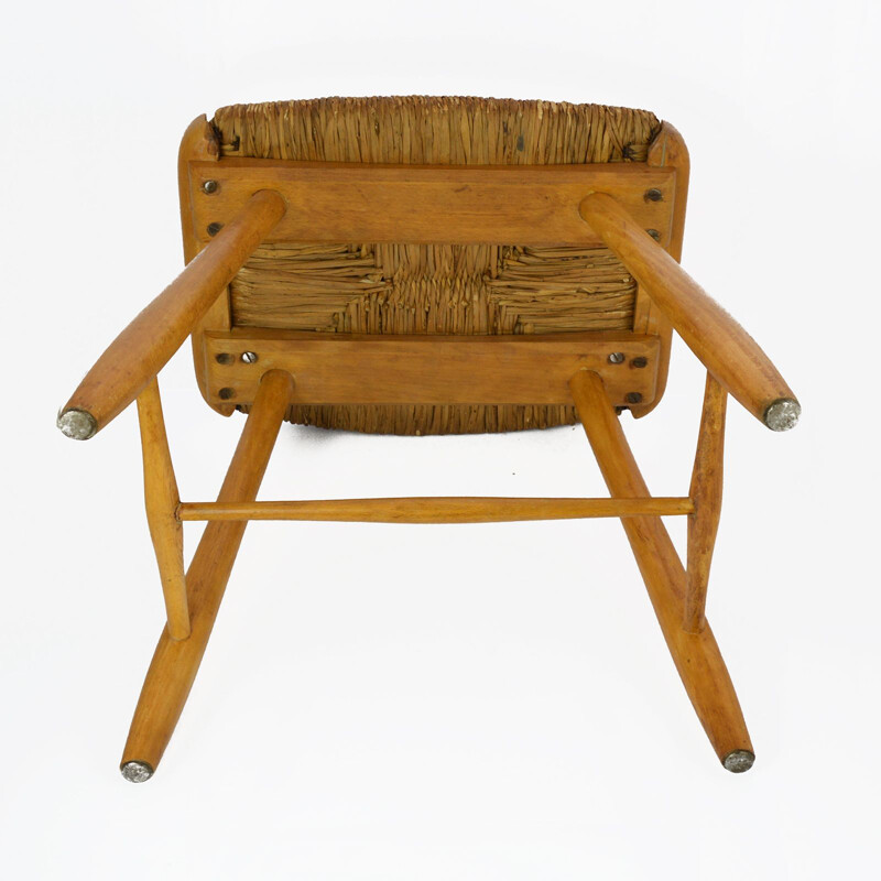 Vintage rustic stool with seagrass seat