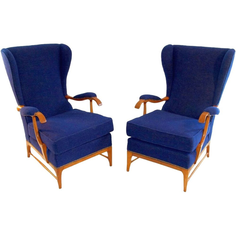 Pair of blue vintage armchairs by Paolo Buffa for Framar