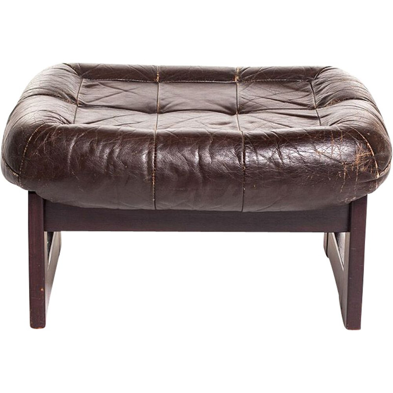 Vintage leather and wood ottoman by Percival Lafer