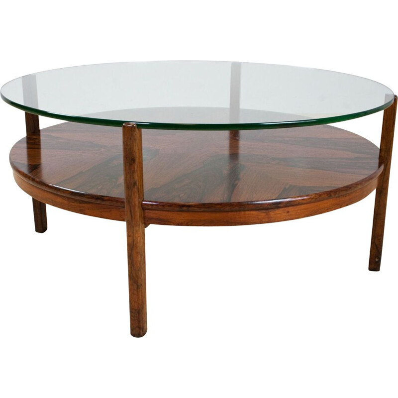 Round coffee table in rosewood with glass top