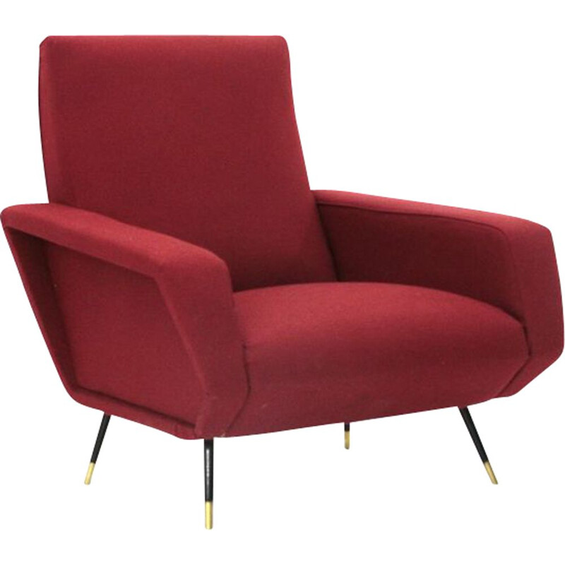 Vintage Italian armchair in burgundy fabric