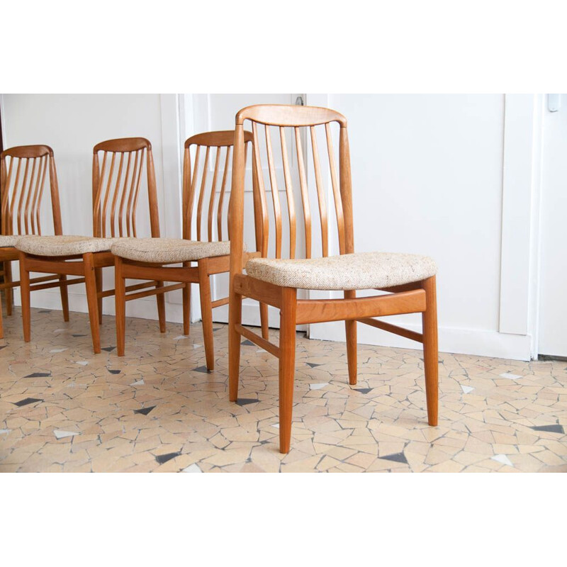 Set of 4 vintage scandinavian chairs by Linden in teak and beige fabric 1960