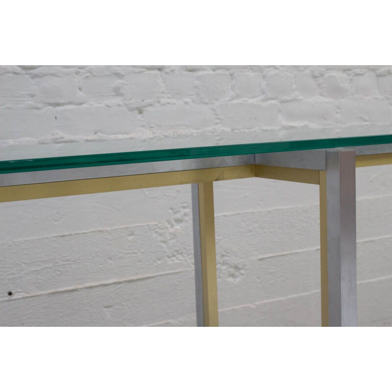 Italian vintage console table in brass and brushed steel 1970