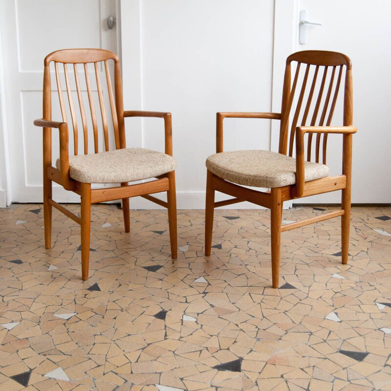 Paire de fauteuils vintage de Linden en tissu beige et teck 1960