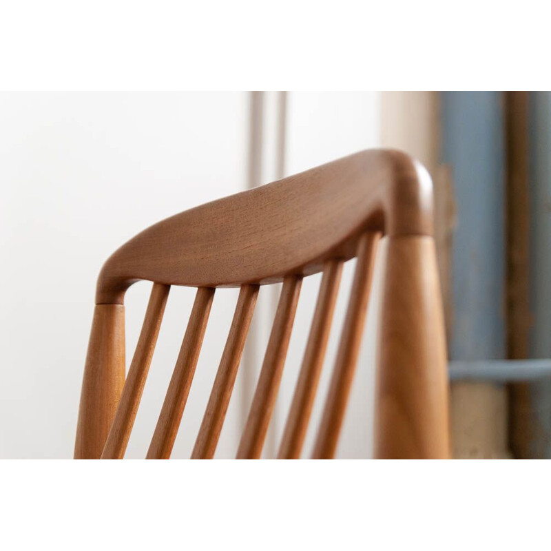 Pair of vintage armchairs by Linden in beige fabric and teak 1960