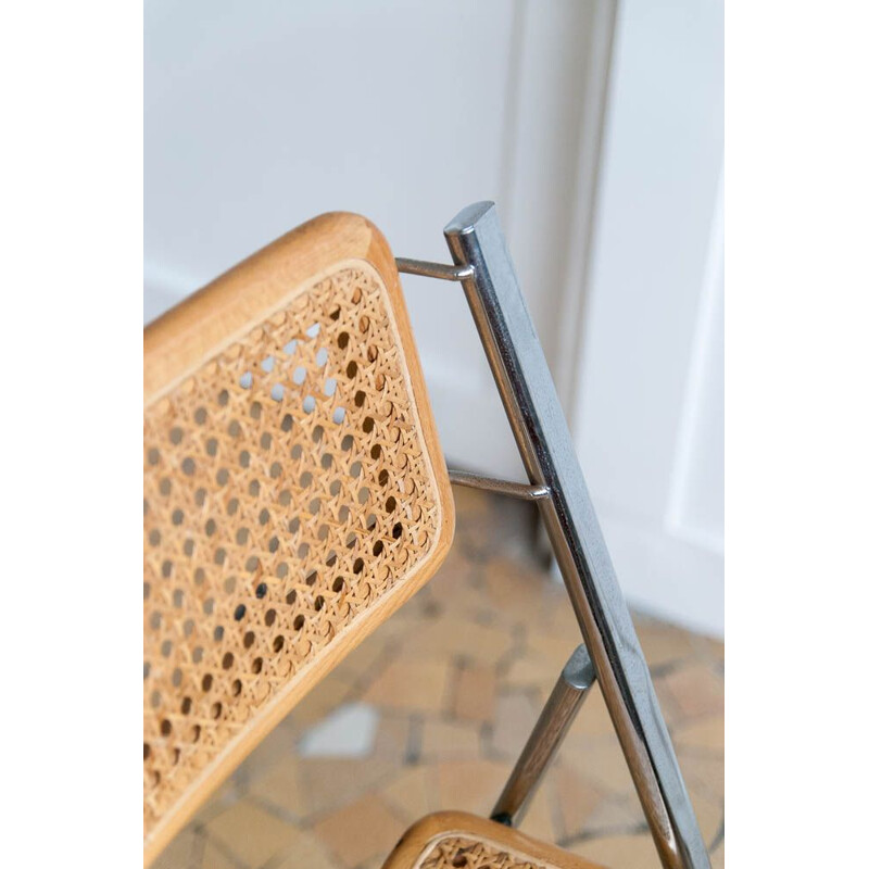 Set of 4 vintage chairs for Arben in caning elmwood and chromed metal