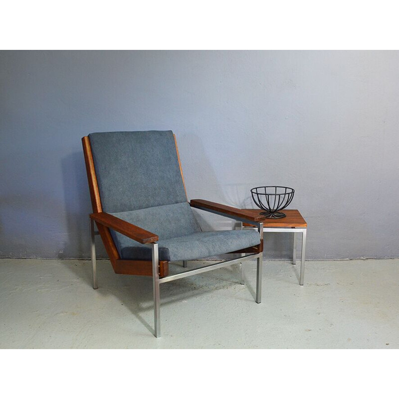 Vintage Lotus armchair for Gelderland in grey fabric and teakwood 1960